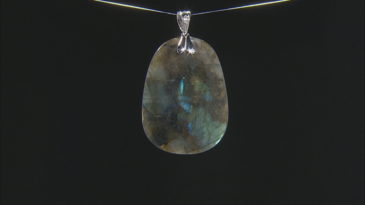 Gray Labradorite Rhodium Over Sterling Silver Enhancer Pendant Video Thumbnail