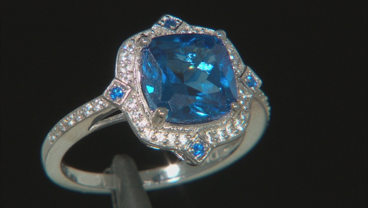 Blue Lab Created Spinel Rhodium Over Silver Ring 3.45ctw Video Thumbnail
