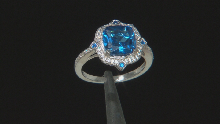Blue Lab Created Spinel Rhodium Over Silver Ring 3.45ctw Video Thumbnail