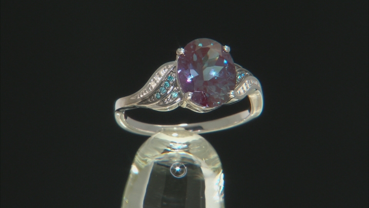 Blue Lab Created Alexandrite Rhodium Over Silver Ring 2.58ctw Video Thumbnail