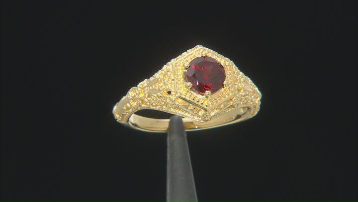 Red Garnet 18k Yellow Gold Over Sterling Silver Ring .92ct Video Thumbnail