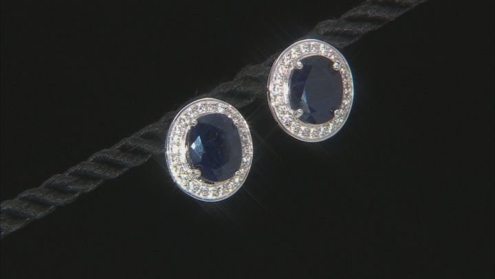 Blue Sapphire Rhodium Over Silver Stud Earrings 5.53ctw Video Thumbnail