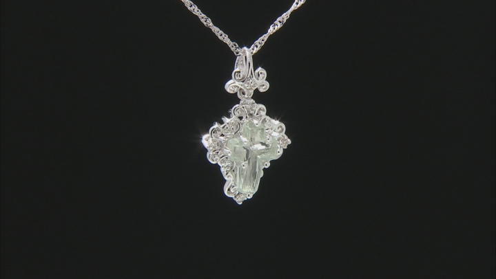 Green Prasiolite Rhodium Over Sterling Silver Cross Pendant With Chain 2.91ctw Video Thumbnail