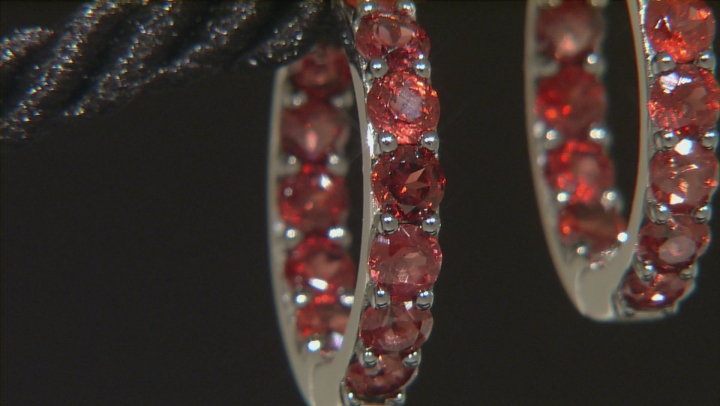 Red Garnet Rhodium Over Sterling Silver Hoop Earrings Video Thumbnail