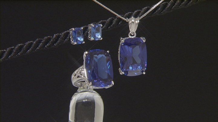 Blue Lab Created Spinel Rhodium Over Sterling Silver Boxed Set 38.00ctw Video Thumbnail