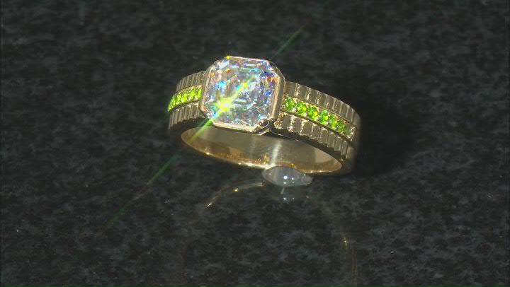 Strontium Titanate And Chrome Diopside 18k Yellow Gold Over Silver Mens Ring 3.45ctw. Video Thumbnail