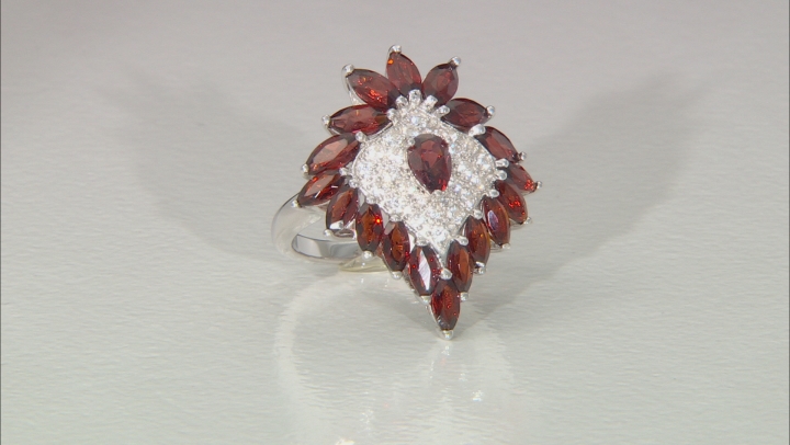 Red garnet rhodium over sterling silver ring 4.39ctw. Video Thumbnail