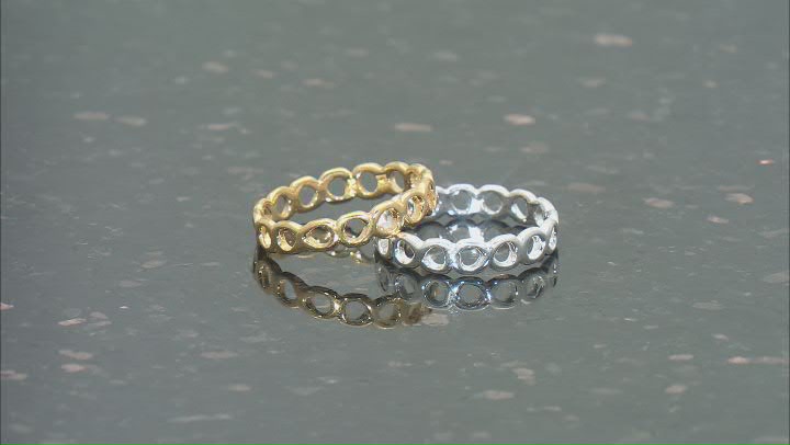 Sterling Silver & 18k Yellow Gold Over Sterling Silver Set of 2 Infinity Band Rings Video Thumbnail