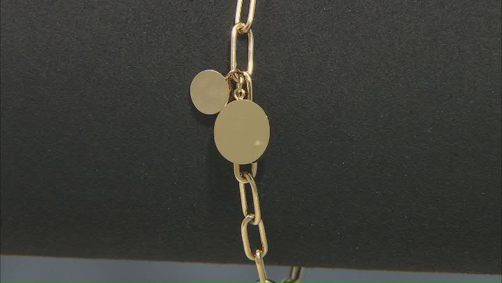 Gold Tone Stainless Steel 4mm Paperclip Link Bracelet With Disc Charm Video Thumbnail