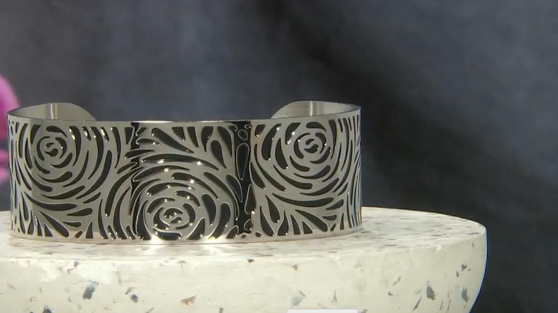 Stainless Steel Black Enamel Rose Pattern Cuff Video Thumbnail