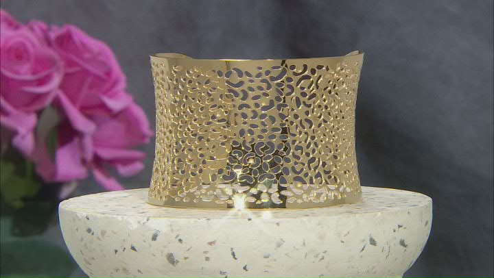 Gold Tone Stainless Steel Lace Design Cuff Video Thumbnail