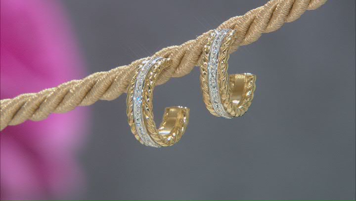 Gold Tone Stainless Steel Hoop Earrings With White Crystal Video Thumbnail