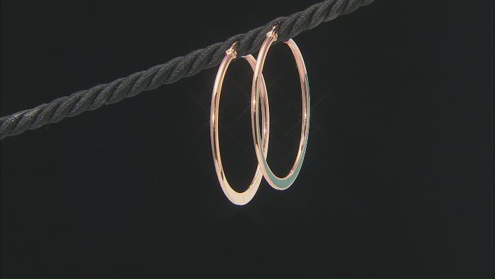 Rose Tone Stainless Steel Green Enamel Hoop Earrings Video Thumbnail