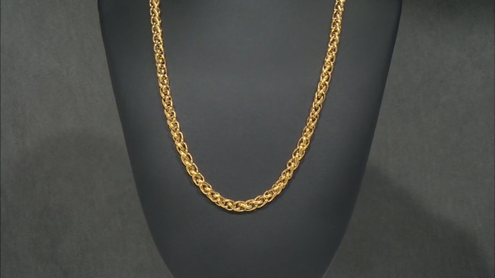 Gold Tone Stainless Steel Wheat Link 20 Inch Chain Video Thumbnail