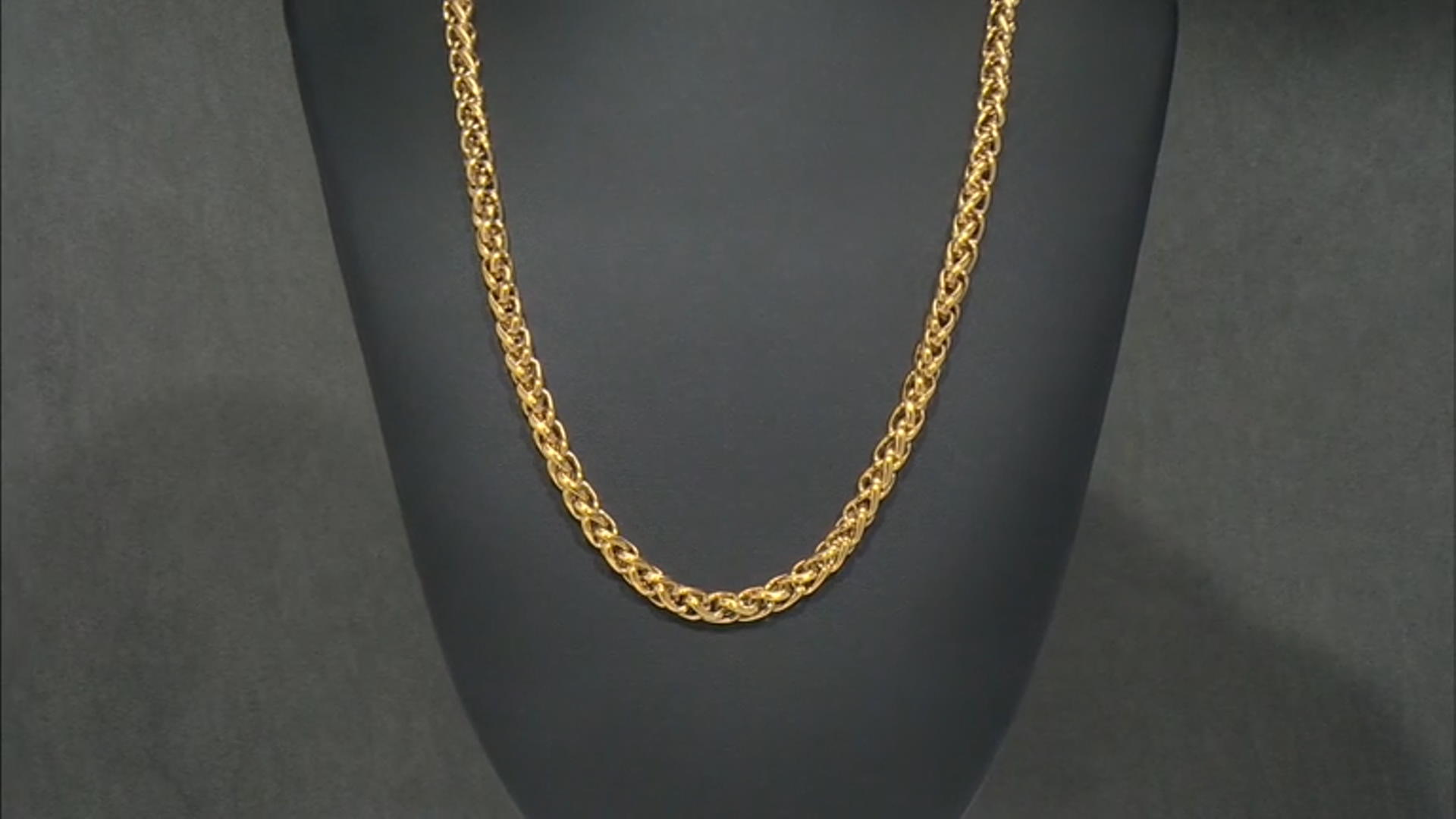 Gold Tone Stainless Steel Wheat Link 24 Inch Chain Video Thumbnail