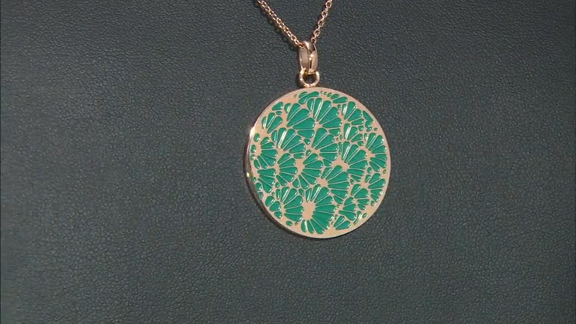 Rose Tone Stainless Steel Green Enamel Necklace Video Thumbnail