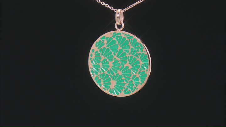 Rose Tone Stainless Steel Green Enamel Necklace Video Thumbnail
