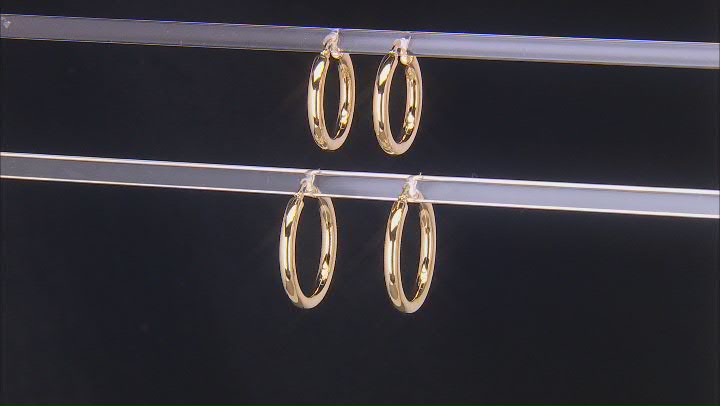 Gold Tone Stainless Steel Hoop Earring Set of 2 Video Thumbnail