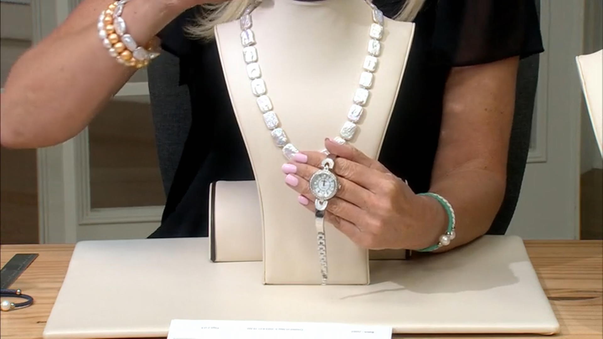 Cultured Freshwater Pearl & South Sea Mother Of Pearl & Cubic Zirconia Rhodium Over Brass Watch Video Thumbnail