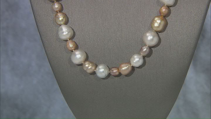 Multi-Color Cultured South Sea Pearl Rhodium Over Sterling Silver 22 Inch Strand Necklace Video Thumbnail