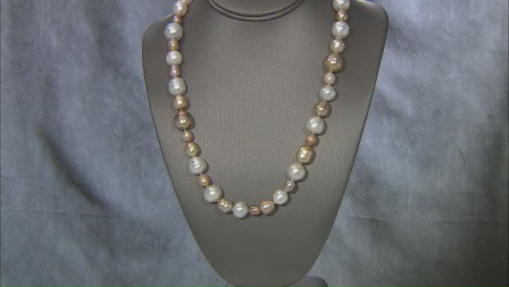 Multi-Color Cultured South Sea Pearl Rhodium Over Sterling Silver 22 Inch Strand Necklace Video Thumbnail