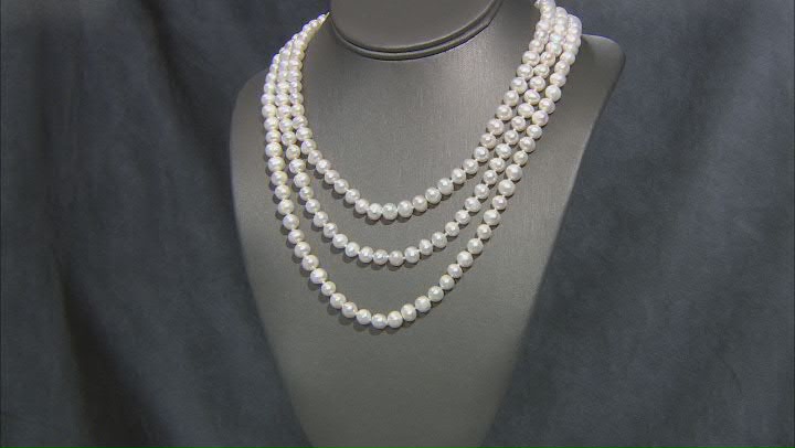 6.5-7.5MM White Cultured Freshwater Pearl Strand Necklace Set 18, 24, & 36 Inch. Video Thumbnail