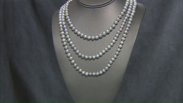 6.5-7.5MM Grey Cultured Freshwater Pearl Strand Necklace Set 18, 24, & 36 Inch Video Thumbnail