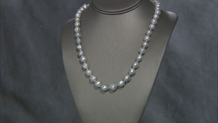 8-12mm Platinum Cultured Freshwater Pearl Rhodium Over Silver Graduated Strand Necklace Video Thumbnail
