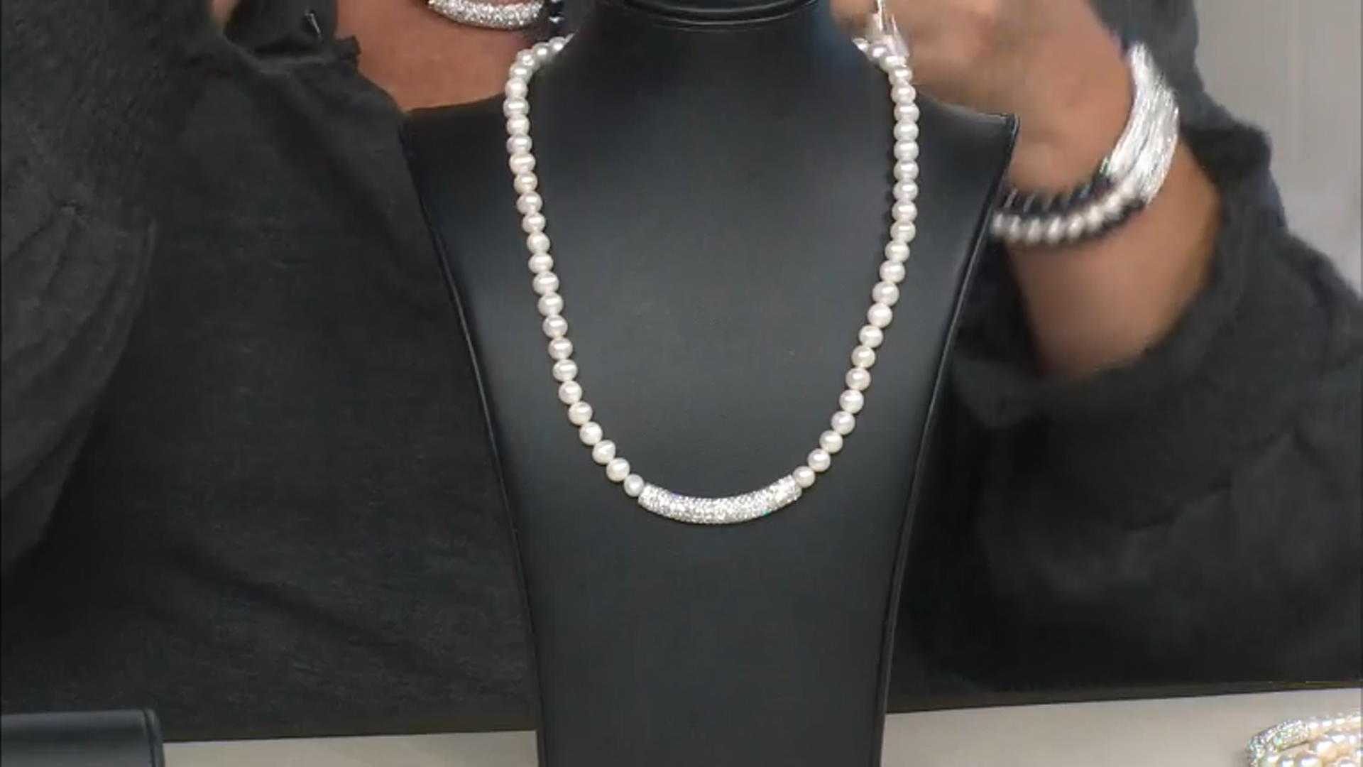 White Cultured Freshwater Pearl White Crystal  Silver Tone Necklace Video Thumbnail