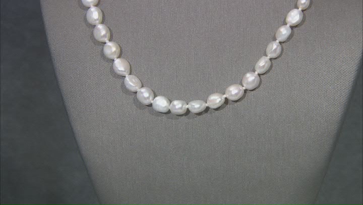White Cultured Freshwater Pearls Rhodium Over Sterling Silver 24 Inch Strand Necklace Video Thumbnail