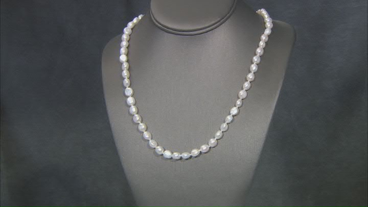 White Cultured Freshwater Pearls Rhodium Over Sterling Silver 24 Inch Strand Necklace Video Thumbnail