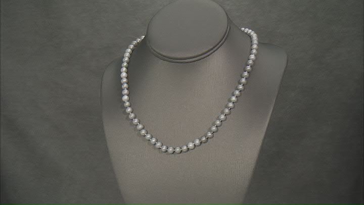 Platinum Cultured Freshwater Pearls Rhodium Over Sterling Silver 18 Inch Strand Necklace 6-7mm Video Thumbnail
