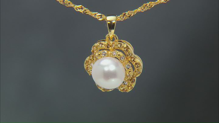 White Cultured Freshwater Pearl Topaz & Citrine 18k Yellow Gold Over Silver 18 Inch Pendant/Chain Video Thumbnail