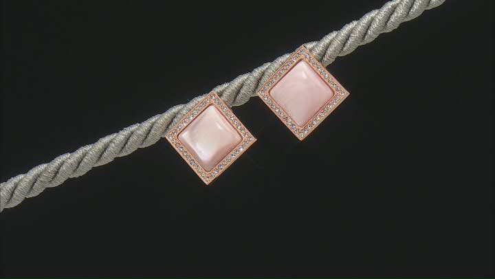 Pink South Sea Mother-Of-Pearl and White Crystal 18k Rose Gold Tone Stainless Steel Earrings Video Thumbnail