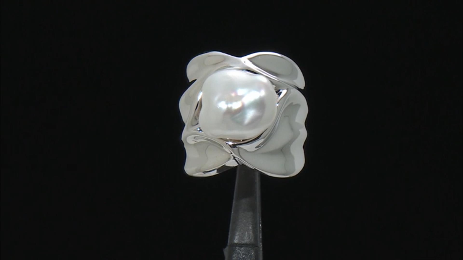 White Cultured Keshi Freshwater Pearl Rhodium Over Sterling Silver Ring Video Thumbnail