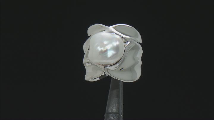 White Cultured Keshi Freshwater Pearl Rhodium Over Sterling Silver Ring Video Thumbnail