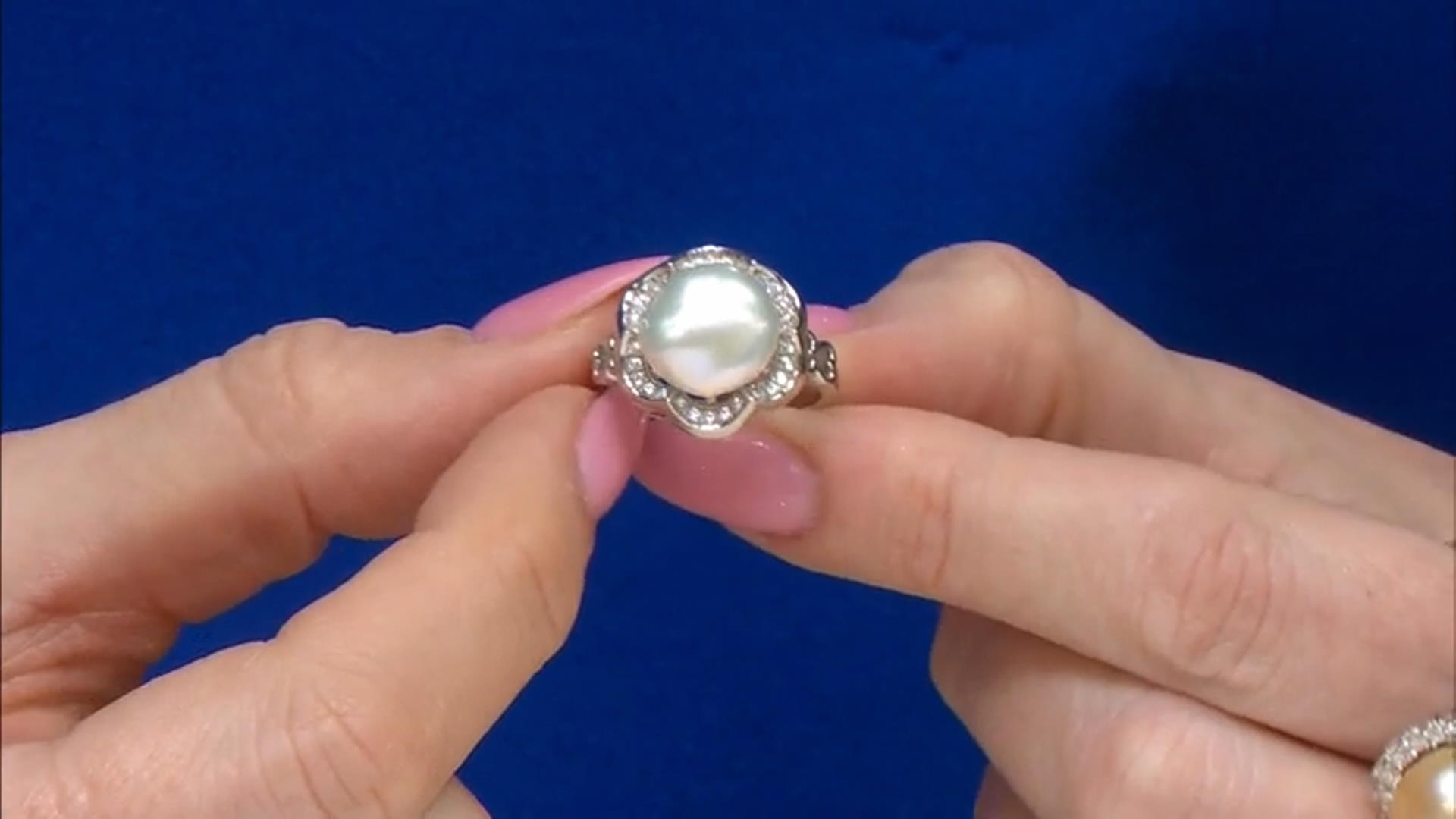 White Cultured Keshi Freshwater Pearl And White Cubic Zirconia Rhodium Over Sterling Silver Ring Video Thumbnail