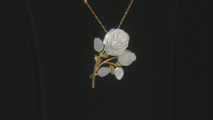 White Mother-of-Pearl 18K Yellow Gold Over Sterling Silver Pin/Pendant with Chain Video Thumbnail