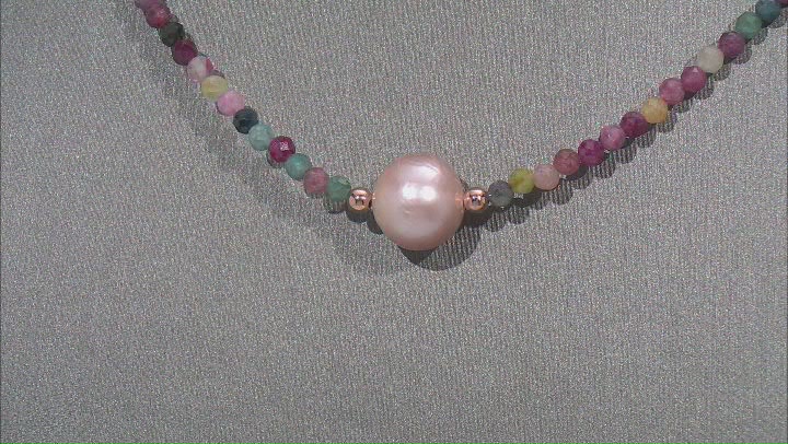 Genusis™ Pink Cultured Freshwater Pearl & Multi Tourmaline 18k Rose Gold Over Silver Necklace Video Thumbnail