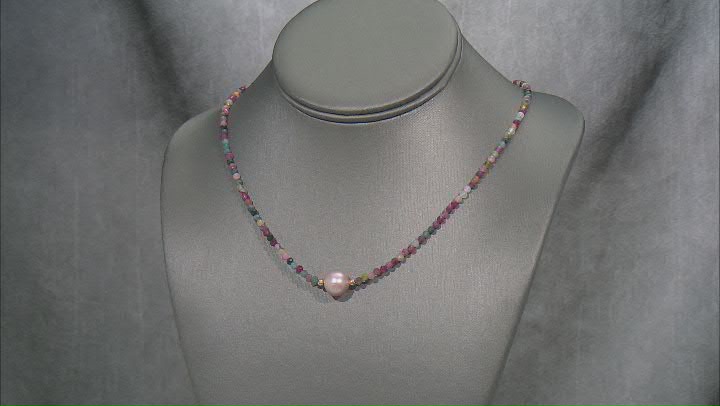 Genusis™ Pink Cultured Freshwater Pearl & Multi Tourmaline 18k Rose Gold Over Silver Necklace Video Thumbnail