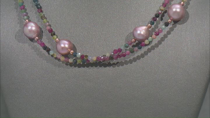 Genusis™ Pink Cultured Freshwater Pearl & Tourmaline 18k Rose Gold Over Sterling Silver Necklace Video Thumbnail