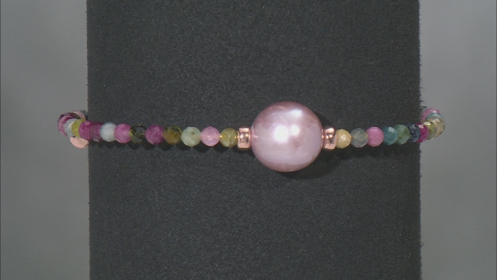 Genusis™ Cultured Freshwater Pearl & Multicolor Tourmaline 18k Rose Over Sterling Silver Bracelet Video Thumbnail