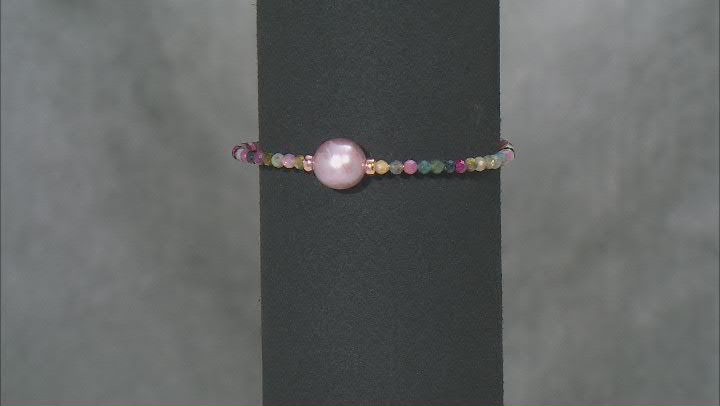 Genusis™ Cultured Freshwater Pearl & Multicolor Tourmaline 18k Rose Over Sterling Silver Bracelet Video Thumbnail