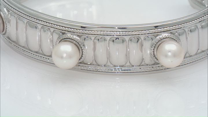White Cultured Freshwater Pearl Rhodium Over Sterling Silver Cuff Bracelet Video Thumbnail