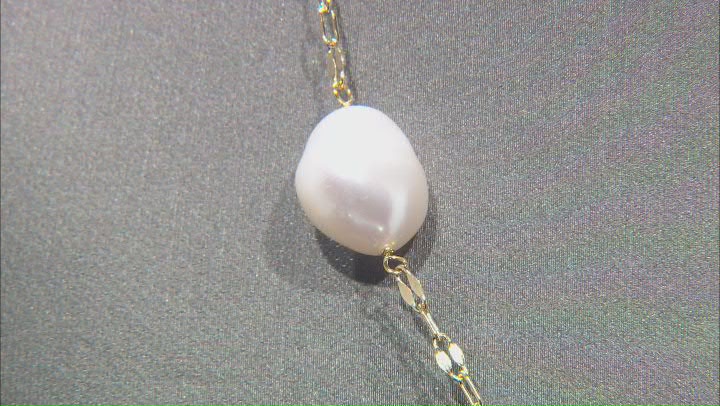 White Cultured Freshwater Pearl 18k Yellow Gold Over Sterling Silver Station Necklace Video Thumbnail