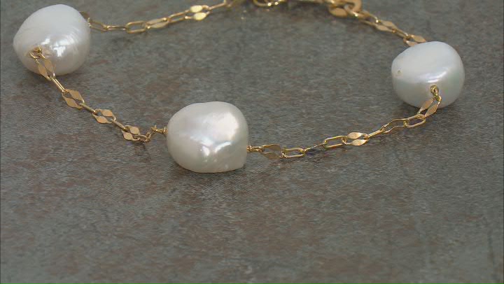 White Cultured Freshwater Pearl 18k Yellow Gold Over Sterling Silver Bracelet Video Thumbnail