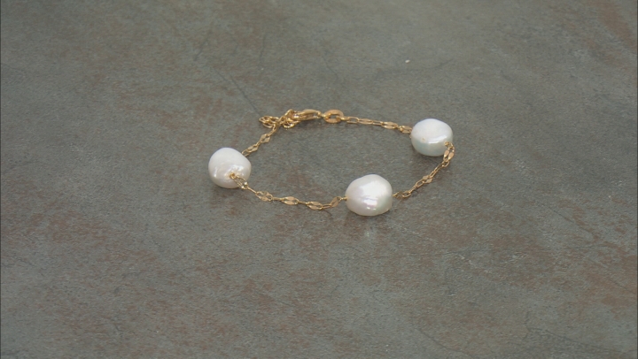 White Cultured Freshwater Pearl 18k Yellow Gold Over Sterling Silver Bracelet Video Thumbnail