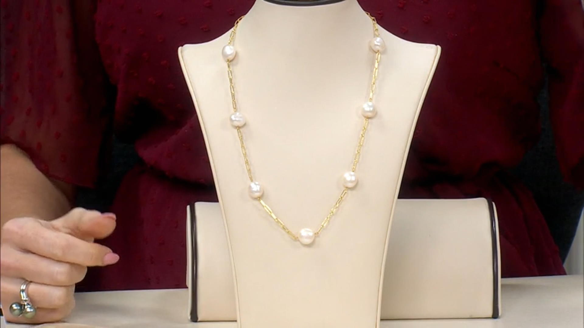 White Cultured Freshwater Pearl 18k Yellow Gold Over Sterling Silver Necklace Video Thumbnail