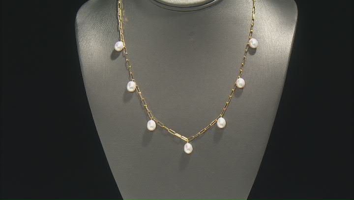 White Cultured Freshwater Pearl 18k Yellow Gold Over Sterling Silver 18-inch Necklace Video Thumbnail