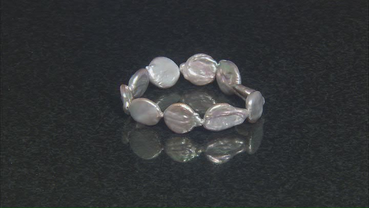 Platinum Cultured Freshwater Coin Pearl Stretch Bracelet Video Thumbnail